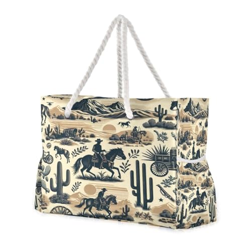 ATTX Cowboy Beach Bags for Women - Large Beach Bags with Zipper Waterproof Sandproof Swim Pool Bag Large Tote#389