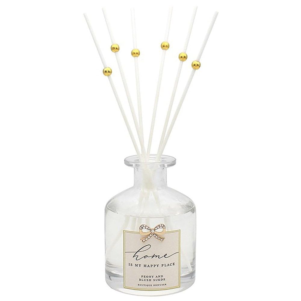Home is My Happy Place White Boutique Reed Diffuser Peony and Blush Suede 200ml