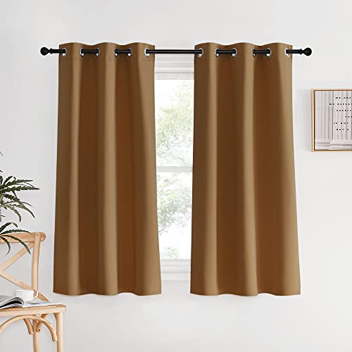 NICETOWN Kitchen Curtain Panels Blackout Draperies, Gold Brown, 1 Pair, 34 by 60-Inch, Thermal Insulated Solid Grommet Blackout Curtains/Drapes Gold B