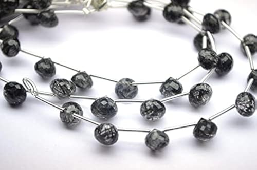 Quartz noir rutilé perles oignons facettées briolette 7-8mm naturel