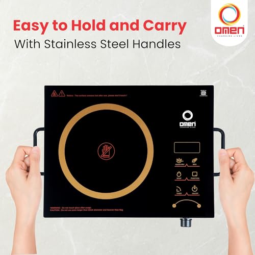 Image of Omen Changing Lives Unique 2000W Infrared Induction Cooktop With Stainless Steel Grill | Smart Touch Control | Infrared Crystal Glass Top | 3 Cooking Modes - BBQ, Quick Fry & Soup | 1 Year Warranty