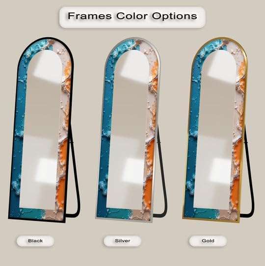 23,5’’W x 67’’H AquaCrack Fusion – Abstract Floor Mirror Arched Full Lenght Mirror - Arch Full Body Stained Floor Mirror with Black Frame with Black Frame