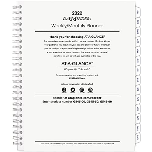 2022 Weekly & Monthly Planner Refill for G545 Line Planners by AT-A-GLANCE, 7 x 8-3 4 , Medium, Executive, DayMinder (G54550)