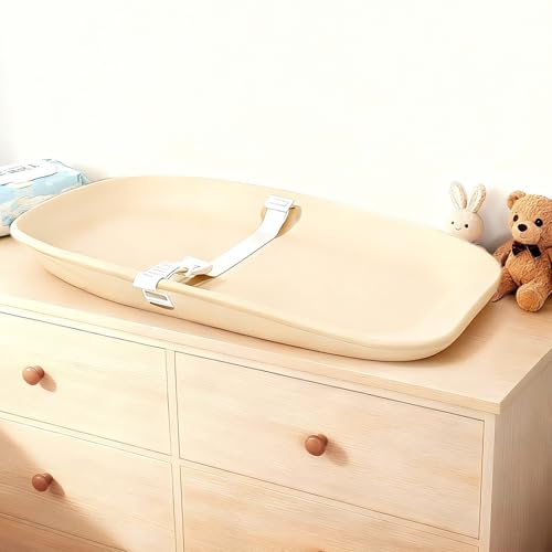 Wipeable Baby Changing Pad, Nursery Soft EVA Foam Waterproof Diaper Changing Mat with Adjustable Safety Strap Non-Slip Comfortable Changing Station for Table Dresser, Easy Wipe Clean Oat