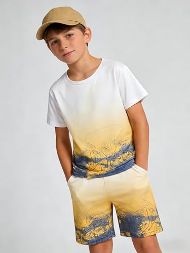 Image of Kid Toddler Baby Boys Clothes Tie-dye Palm Leaf Top 2Pcs Summer Shorts Set