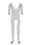 le CABARET LINGERIE Herren Strumpfhose Bodystocking Bodysuit Schritt offen Unterwäsche Reizwäsche aus Netzstoff schwarz