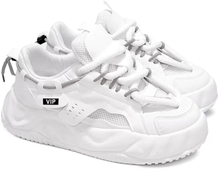 Men's White Chunky Sneakers | Casual Fashion Sports Shoes for Men | Lightweight Lace-Up Walking Shoes-picture-31