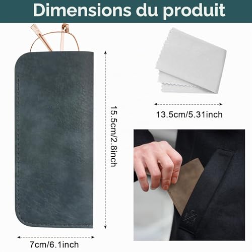TNOMSNO Etui Lunettes, 3 Pièces Etui Lunettes Souple Boîte à Lunettes en Cuir PU, Rangement Lunettes avec Chiffon en Microfibre pour Femme Homme – vue 2