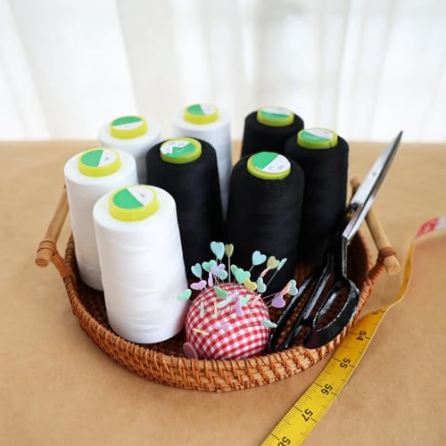 Image of Black & White Sewing Thread, 8PCS 40S /2 3000 Yard Spool Serger Thread, All Purpose Polyester Thread Serger Thread Cones