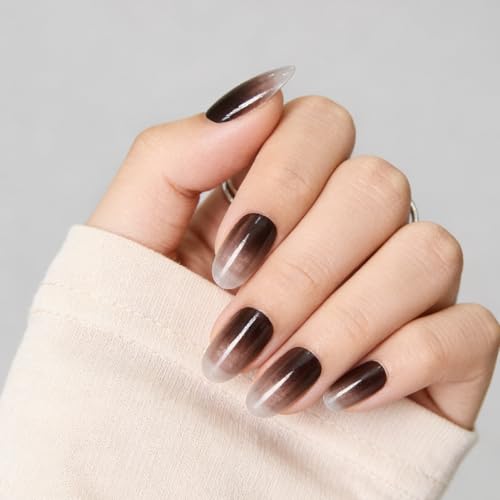 Black White Ombre Press on Nails, Medium Reusable & Natural Acryl...