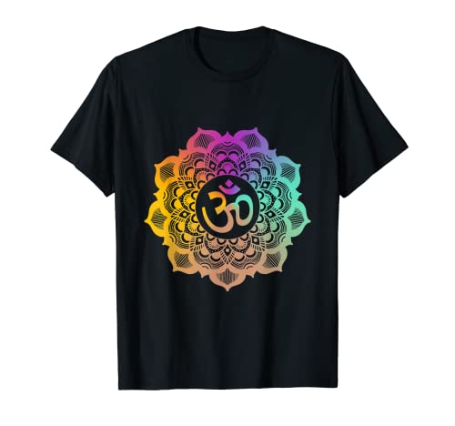 Om Símbolo Colorido Mandala Geometría Budismo Namaste Yoga Camiseta