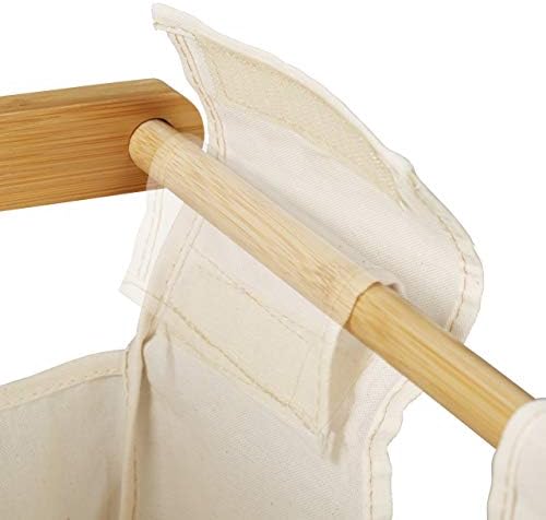 Relaxdays Bamboo Laundry Hamper, Storage Box with Shelf, Pull-Out, Square, Portable Clothes Stand, 30 Litres, Natural