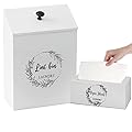 Magnetic Lint Bin and Dryer Sheet Holder Set for Laundry Room, Farmhouse Wooden Lint Trash Can with Lid and Dryer Sheet Dispenser Box Magnetic for Mounting on Dryer,Stylish Laundry Room Organiz(White)