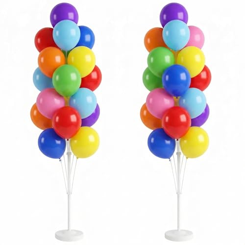 Image of Balloon Column Kit Set of 2 With Balloons Assorted Color - Balloon Stand with Base&Pole,Balloon Tower Backdrop Decoration for Wedding, Baby Shower, Birthday Party, or Bachelorette Parties