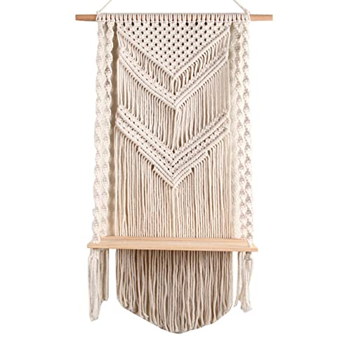 Etagère flottante corde de coton tapisserie étagère bois bohème murale