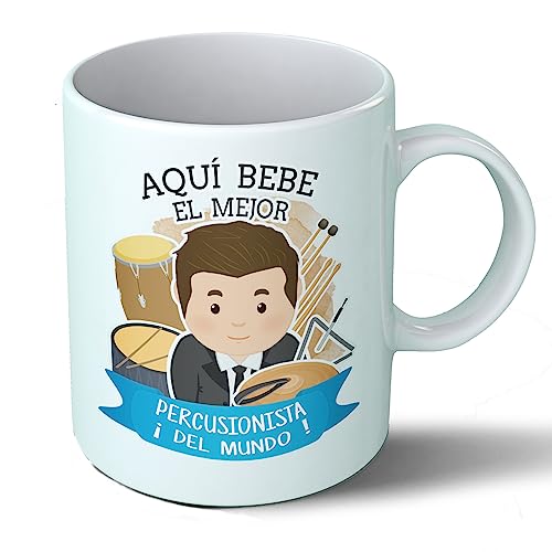Planetacase - Taza Percusionista - Regalo Original - Cerámica Alta Resistencia 330 mL - Apta Microondas y Lavavajillas - Ideal Música y Músicos, Percusionista, Él