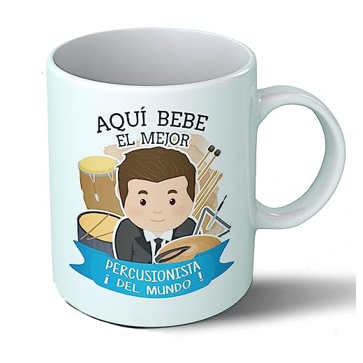 Planetacase - Taza Percusionista - Regalo Original - Cerámica Alta Resistencia 330 mL - Apta Microondas y Lavavajillas - Ideal Música y Músicos, Percusionista, Él