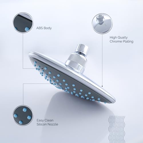 Image of JAL Overhead Shower Triangle shaped 6.5 inch | Fixed Mounted | Rain Shower head for bathroom ABS Plated Spray with Silicon Nozzle | With Rubit Cleaning System| Chrome Finish | Jal Shower