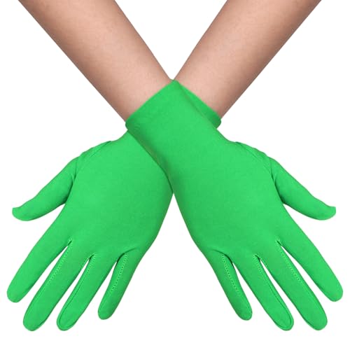 Topbuti Adult Spandex Gloves Women Mens Wrist Length Stretchy Short Opera Gloves for Halloween Costume 1920s Cosplay Party (Green Adult)