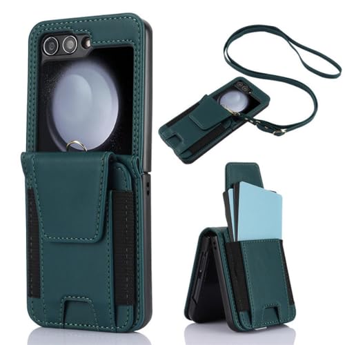 Étui Samsung Galaxy Z Flip 5 4 3 vert porte-monnaie et longue lanière