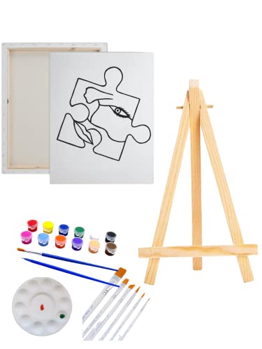 Essenburg Pre Drawn Canvas Picasso Puzzle Paint Kit | Teen, Kids and Adult Sip and Paint Party | DIY Date Night Couple Activity| Canvas Boards for painting| (S 8X10 PAINT, EASLE, 10 PAINT BRUSHES)