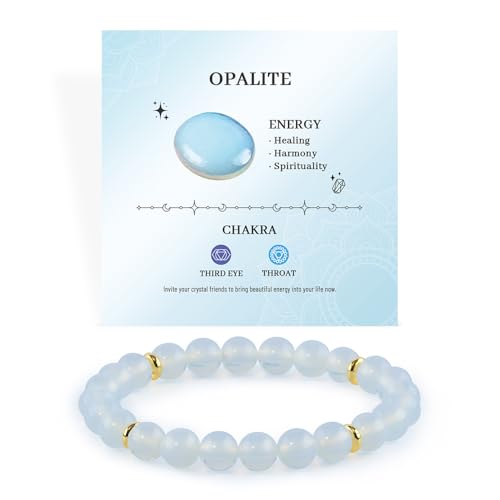 Thanks Nature Opalite 8mm Beaded Bracelet - Harmony Natural Healing Crystal Stretch Bracelet for Women and Men - Handmade Semi-Precious Gemstone with Positive Energy