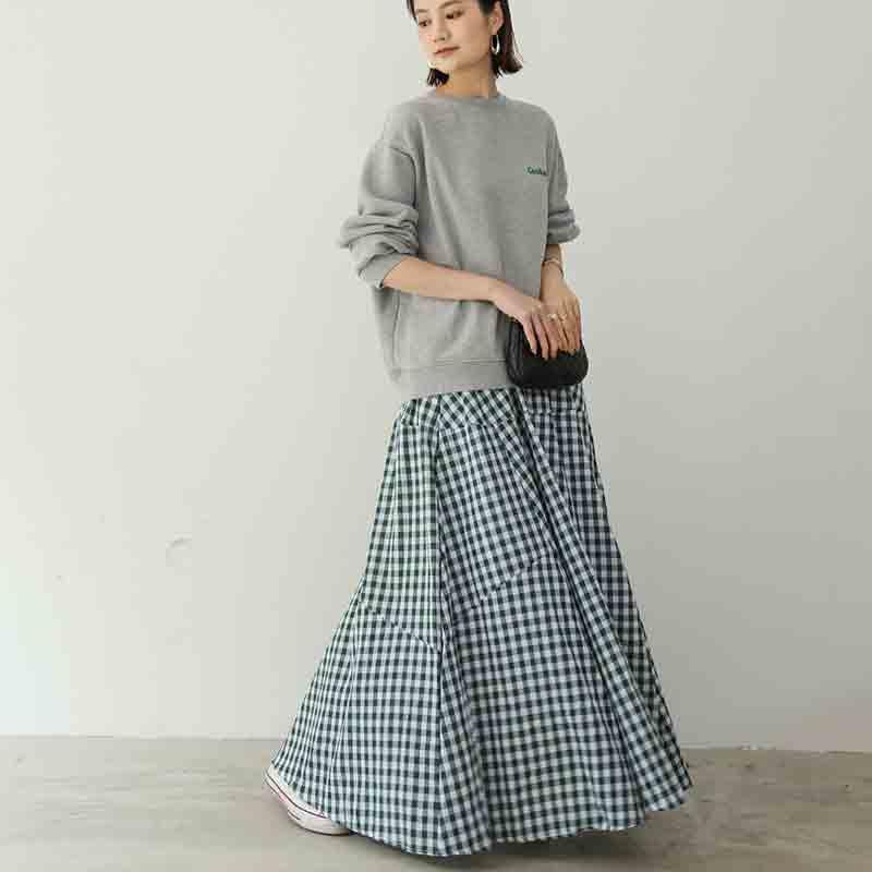 Japanese Loose Plaid Skirt with Patchwork Large Swing Half Length Women's Skirt Harajuku Casual Long Skirt3