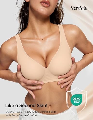Image of Vertvie Jelly Wireless Bras for Women Push Up Plunge Seamless T-Shirt Bras No Underwire Supportive Full Coverage Bralettes