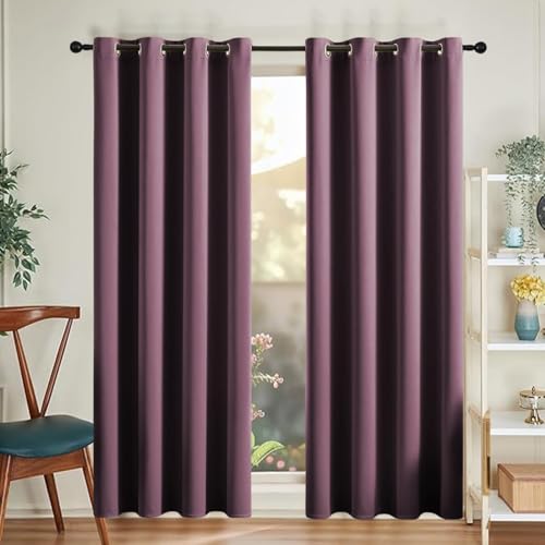 Image of HUTI Home 100% Blackout Door Curtain for Home | Heavy Solid Polyester Eyelet Curtain for Complete Light Blocking | Wine | 7 Feet (120 x 213 cm) | Set of 2