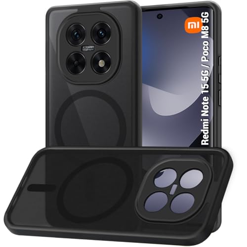 Image of TheGiftKart Hybrid Shockproof Back Cover Case for Mi Redmi Note 15 / Note 15 SE /Poco M8 5G Compatible with MagSafe | Hard Back Cover Case (PC & TPU, Translucent Smoke Matte Back, Black Sides)