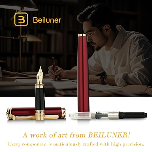 Image of BEILUNER Red Fountain Pen,Stunning Luxury Pens with 24K Gold Finish, Gorgeous 24K Gilded Nib(Fine), Trustworthy Pen Gift for Men&Women -Ink Converter-Elegant,Graduation,Office,Nice Pen for Writing