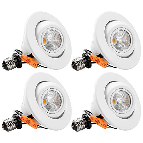 TORCHSTAR 10W 4 Inch High CRI Dimmable Gimbal Retrofit LED Recessed Light, 65W Eqv, Energy Star, Title24, ETL-Classified 2700K Soft White, Remodel Adjustable Ceiling Light Downlight, Pack of 4