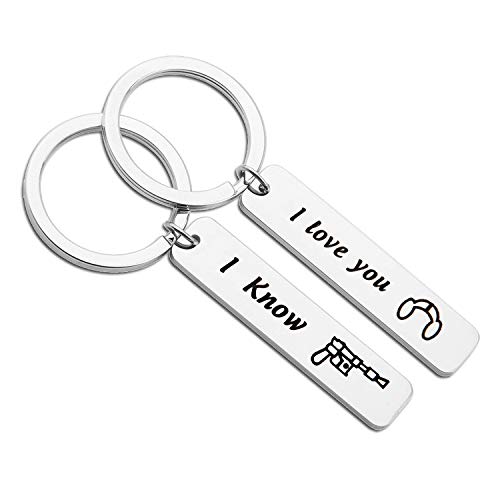 Juego de llaveros con texto en inglés "I Love You I know con texto en inglés, regalo de cumpleaños para parejas, 5.0*1.2, Acero inoxidable Cover