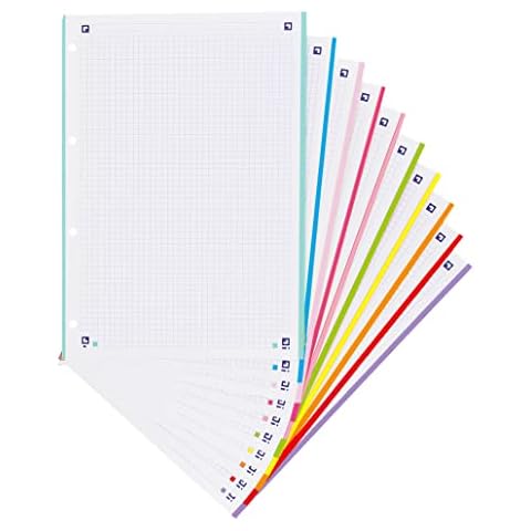 Hojas cuadriculadas A4 Recambio Oxford, School, 10 Banda colores, 160 Hojas, Cuadrícula 5x5, Multicolor Cover
