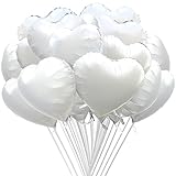 Jonhamwelbor 20Pcs 18 inch White Foil Mylar Heart Shape Balloons Decorations Valentines Birthday Wedding Baby Shower Party (White)