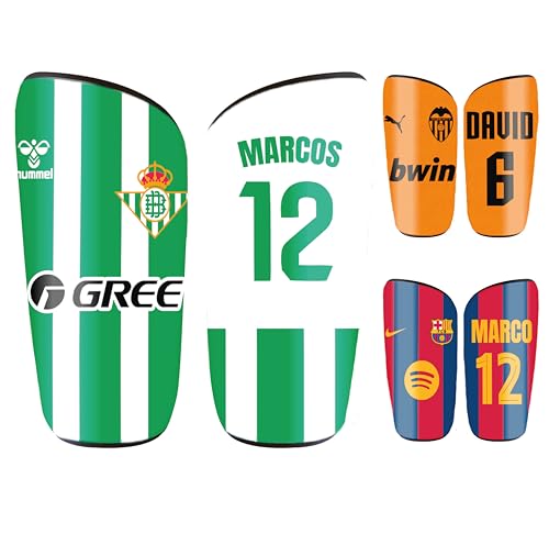 Espinilleras Personalizadas Futbol de tu Equipo Favorito para niños y Adultos con Nombre y Dorsal .Regalos Equipos de Futbol (Betis)