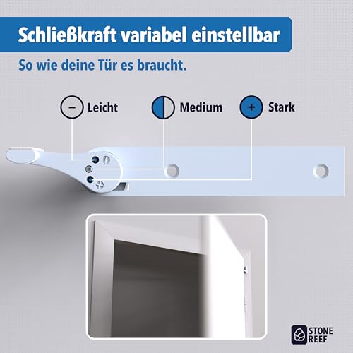 Türschließer für Zimmertüren [für Türen bis 16 mm Falzstärke] ohne Bohren montierbar, variabel einstellbare Schließkraft – für Links- u. Rechtsanschlagtüren – Türdämpfer