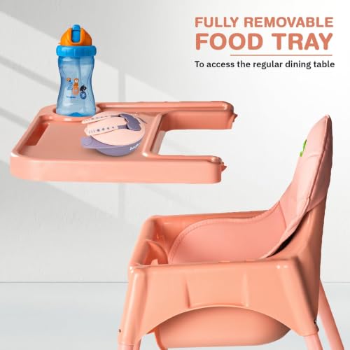 Image of Baybee 2 in 1 Baby High Chair for Kids, Baby Feeding Chair with 2 Height Adjustable, Footrest, Tray, Mobile Stand, 3 Point Safety Belt | Kids High Chair for 6 Months to 3 Years (Pink)
