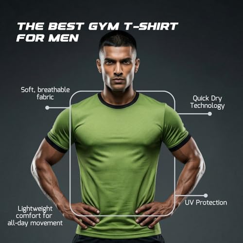 Image of Round Neck Moisture Absorbing Performance Half Sleeve Slim Fit T-Shirt for Men | Quick Dry Technology | Light Weight & Breathable Fabric | Ideal for Indoor & Outdoor Physical Activity