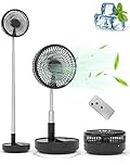Primevolve Portable Oscillating Standing Fan,Rechargeable Battery Operated USB Floor Table Desk Fan with Remote, 4 Speed Settings Pedestal Fans for Bedroom Office Camping Fishing Travel Black 8"