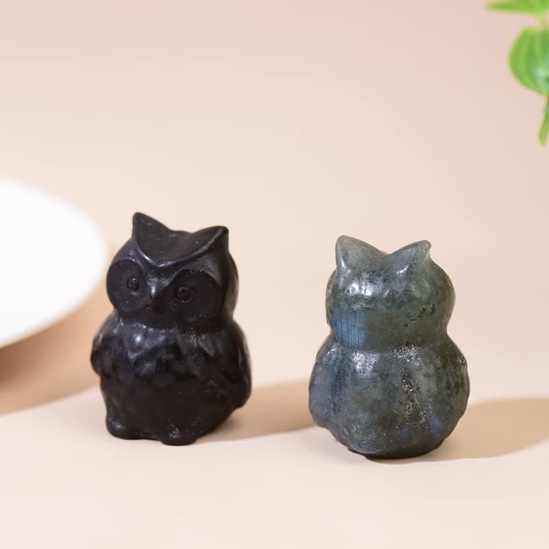 Miniatura 5 de Estatua de cristal de búho de obsidiana natural tallada a mano, escultura de gema de cristal curativo, figuras de animales, gema tallada, reiki,