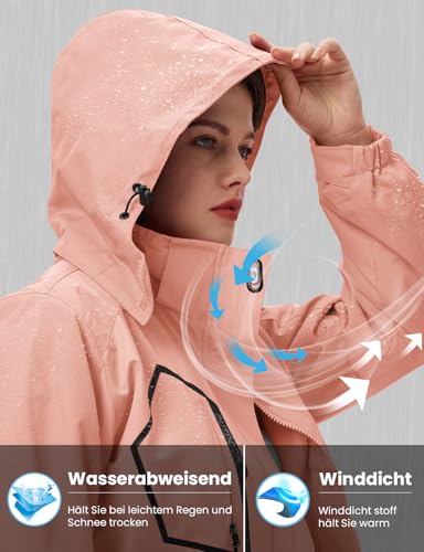 donhobo Damen Jacken 3-in-1 Fleece Gefüttert Winterjacke Winddicht Warm Verdickte Softshelljacke Wasserdicht Outdoor Wanderjacke Funktionsjacke Pink S