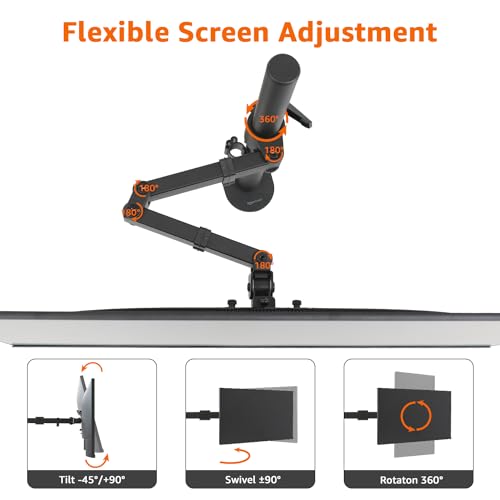 Image of Amazon Basics Adjustable Single Monitor Arm Desk Mount, Holds up to 32 inch (38 inch Ultrawide) and 22 lbs, Adjustable Tension, VESA 75x75 /100x100, Black