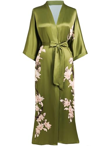 BABEYOND Plus Size Long Kimono Robe Floral Satin Robes Silky Kimono Cover Up Loose Cardigan Top Bachelorette Party Robe4