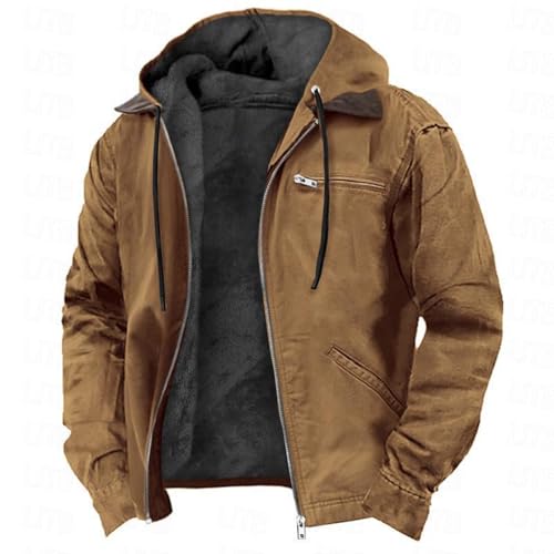Generisch Wasserdichte, leichte Thermo-Fleecejacke mit Kapuze und Reißverschluss für Herren, ideal für Herbst und Winter, Wandern und Arbeiten im Freien (Camel,M)