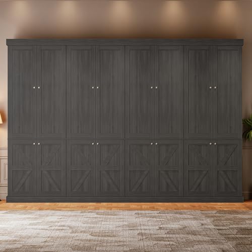 Image of Vyre 70.8 inch Tall Bookshelf with Doors, Farmhouse Modular Bookcase with 4-Tier Adjustable Shelves, Large Storage Cabinet for Home Office, Living Room, Black, Set of 4