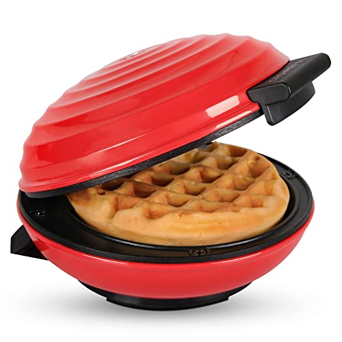 CROWNFUL Mini Waffle Maker Machine, 4 Inches Portable Small Compact Design, Easy to Clean, Non-Stick Surface, Recipe Guide Included, Perfect for Breakfast, Dessert, Sandwich, or Other Snacks. Red