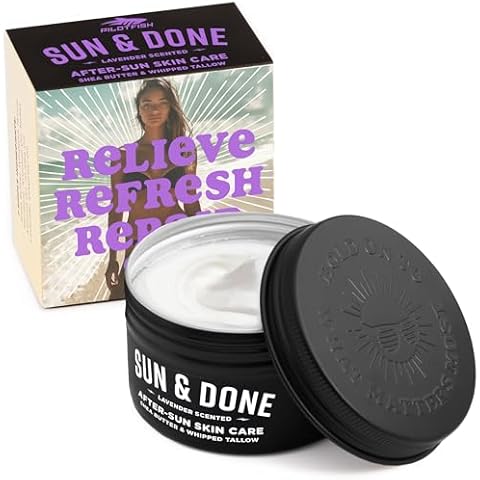 Sun & Done Whipped Beef Tallow for Skin - After Sun Beef Tallow Cream & Moisturizer, 7 Simple Ingredients, Shea Butter & Lavender Infused, Deep Hydration Tallow Balm for Sunburn, Pairs with Sun Lotion Cover
