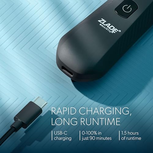 Image of Zlade Ballistic Neo All in One Trimmer for Men, Beard, Balls, Pubic Hair & Private Parts | 3 Heads, Beard & Body + Nose & Ear + Face & Body Shaver | Waterproof, No Nicks or Cuts | 7000 RPM | 90 Mins Runtime | USB-C Charging