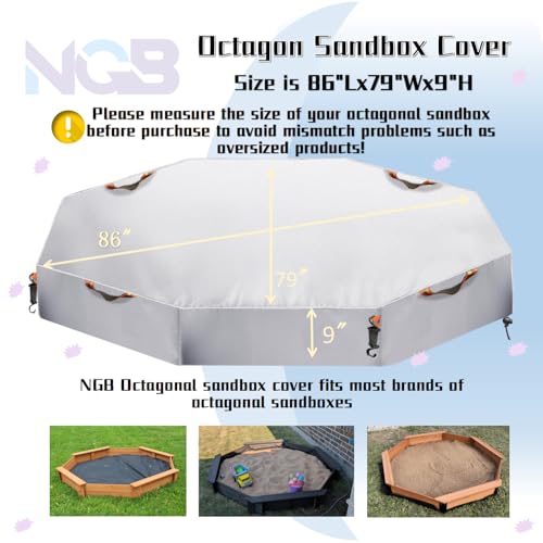 Image of Octagon Sandbox Cover,Oxford Cloth Waterproof, Windproof and Dustproof, Equipped with a Waist Adjustable Hook and a Bottom Adjustable Drawstring,Protect Sandbox Sand and Toys(Silver,85 inchx79 inchx9 inch)